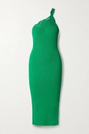 Green One-shoulder crochet-trimmed ribbed-knit midi dress  SELF-PORTRAIT  NET-A-PORTER at Net a Porter